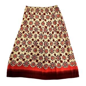 Vintage Norton Studio Womens Size PM Medium Petite Bohemian Floral Skirt Red Tan
